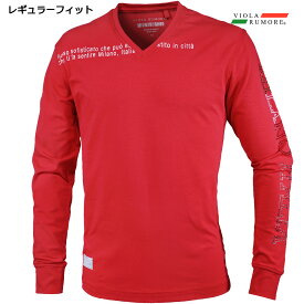 VIOLA rumore ヴィオラ ビオラ Tシャツ Vネック ラインストーン メンズ 長袖Tシャツ mens(レッド赤) 42108