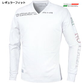 VIOLA rumore ヴィオラ ビオラ Tシャツ Vネック ラインストーン メンズ 長袖Tシャツ mens(ホワイト白) 42108