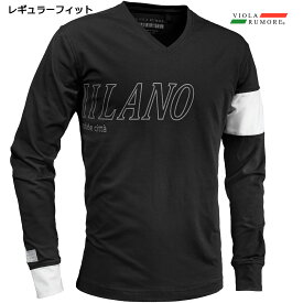 VIOLA rumore ヴィオラ ビオラ Tシャツ Vネック リフレクタープリント メンズ 長袖Tシャツ mens(ブラック黒) 42109