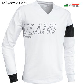 VIOLA rumore ヴィオラ ビオラ Tシャツ Vネック リフレクタープリント メンズ 長袖Tシャツ mens(ホワイト白) 42109