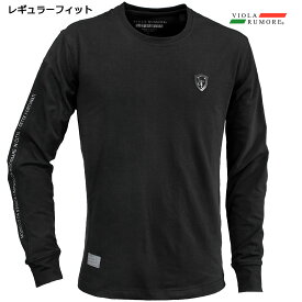 VIOLA rumore ヴィオラ ビオラ Tシャツ クルーネック 袖プリント メンズ 長袖Tシャツ mens(ブラック黒) 42110