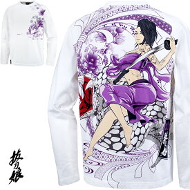 抜刀娘 ばっとうむすめ クルーネック 長袖Tシャツ 穂乃花 和柄 刺繍 メンズ ロンT mens(ホワイト白) 233304