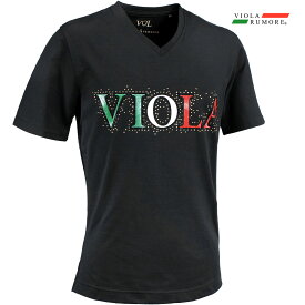VIOLA rumore ヴィオラ ビオラ Tシャツ Vネック ラインストーン ロゴ メンズ 半袖Tシャツ mens(ブラック黒) 42333