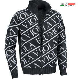 VIOLA rumore ヴィオラ ビオラ ニット フルジップアップ 総柄 ロゴジャガード メンズ ライトアウター ニットジャケット mens(ブラック黒) 52133