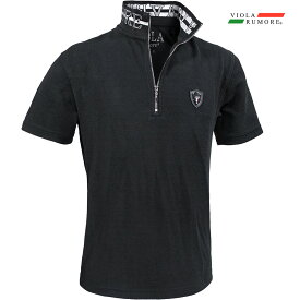 VIOLA rumore ヴィオラ ビオラ ポロシャツ ハーフZIP 襟ロゴ メンズ ポロ 半袖 mens(ブラック黒) 52313