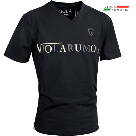 VIOLA rumore ヴィオラ ビオラ Tシャツ Vネック ラメプリント メンズ 半袖Tシャツ mens(ブラック黒) 52319