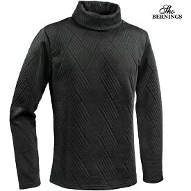 タートルネックシャツ バイアス柄 キルティング メンズ 長袖(ブラック黒) 363453