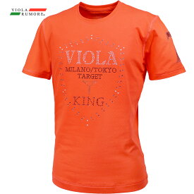 VIOLA rumore ヴィオラ ビオラ Tシャツ クルーネック ラインストーン メンズ 半袖Tシャツ mens(蛍光オレンジ橙) 52316