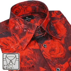 BLACK VARIA ブラックバリア blackvaria サテンシャツ ドレスシャツ メンズ ドゥエボットーニ 薔薇 花柄 レギュラーカラー ジャガード 日本製 パーティー mens 柄シャツ 派手 (レッド赤) 251101