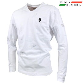 VIOLA rumore ヴィオラ ビオラ Tシャツ Vネック 総柄プリント ロゴ メンズ 長袖Tシャツ mens(ホワイト白) 62106