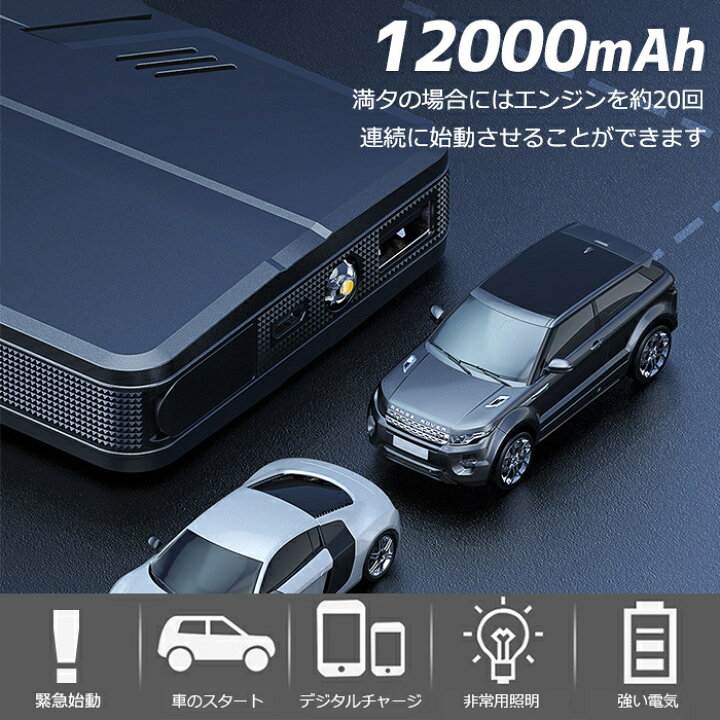 楽天市場】ジャンプスターター 12V モバイルバッテリー 大容量 12000Ah ポータブル電源 車用 バッテリー上がり バッテリーレスキュー エンジンスターター 非常用電源 充電器 USB 車載 緊急用 災害用 スマホ iPhone iPad LEDライト付き : debary 楽天市場】ジャンプスターター 12V モバイルバッテリー 大容量 12000Ah ポータブル電源 車用 バッテリー上がり バッテリーレスキュー エンジンスターター 非常用電源 充電器 USB 車載 緊急用 災害用 スマホ iPhone iPad LEDライト付き : debary