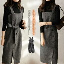 ジャンパースカート スクエアネック レディース 大人 上品 ワンピース ジャンスカ 春秋冬 ロング 膝丈 サイドスリット ノースリーブ ツイード風 ベルト付き 通勤 オフィス OL レイヤード 重ね着 女性 事務所 キレイめ 大人可愛い 送料無料