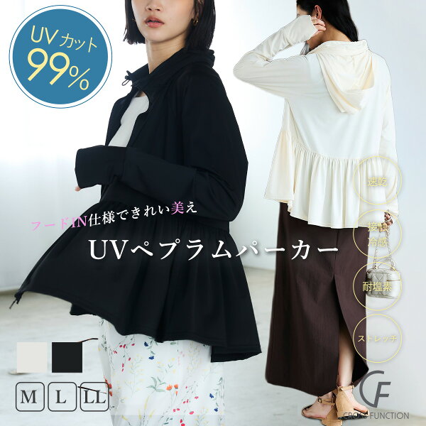 期間限定 MAX 25%OFF クーポン！【17日迄】 フード付き ぺプラム UVカットパーカー 接触冷感 UVカット 日焼け対策 UV ひんやり パーカー レディース 長袖 ラッシュガード UVパーカー 指穴 日焼け防止 トップス 紫外線対策 不審者パーカー 不審者 変態さん 体型カバー