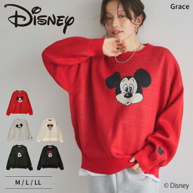 【期間限定！50％OFF！11日9:59迄】【Disney/ディズニー】ミッキー ニット トップス プルオーバー ミッキーマウス セーター 長袖 クルーネック ゆったり オーバーサイズ おしゃれ かわいい レディース 大きいサイズ M L LL