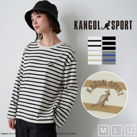 【30％OFFクーポン！マラソン期間限定】USAコットン 裏毛 ボーダー ロゴTシャツ KANGOL SPORT レディース オーバーサイズ UV トップス ロンT ロングTシャツ ロゴ 着回し 着まわし カジュアル シンプル スポーツ アウトドア デイリー おしゃれ カンゴール スポーツ