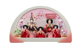 雛人形ケース飾　円華豆五人飾　白桃　213－566アクリルケース　雪洞電気入り　幅50cmシリーズ　ひな人形　お雛様　桃の節句　5人飾　コンパクト