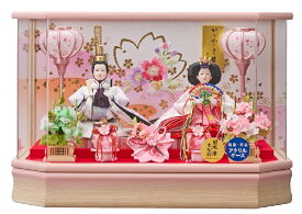 雛人形ケース飾　ゆきな小三五親王飾り　233－258　刺繍衣装　アクリルケース　雪洞電気入り　オルゴール付き　幅50cmシリーズ　ひな人形　お雛様　桃の節句　2人飾　二人飾　コンパクト