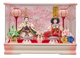 雛人形ケース飾　菜摘小三五親王飾り　アクリルケース　雪洞電気入り　オルゴール付き　幅約50cmシリーズ　ひな人形　お雛様　桃の節句　2人飾　二人飾　コンパクト