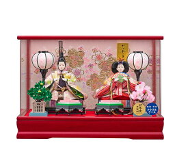 雛人形ケース飾　浮舟小三五親王飾り　223－210アクリルケース　雪洞電気入り　オルゴール付き　幅約50cmシリーズ　ひな人形　お雛様　桃の節句　2人飾　二人飾　コンパクト