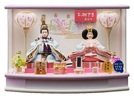 雛人形ケース飾　おとは豆親王飾り　253－225　R型アクリルケース　雪洞電気入り　超コンパクト幅42cmシリーズ　ひな人形　お雛様　桃の節句　2人飾　二人飾　コンパクト