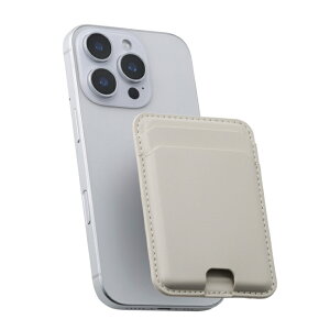 エレコム MagSafe カードケース iPhone用 2枚収納 レザー風 薄型 マグネット脱着 オープンポケット スマホ カード入れ MAGKEEP ベージュ AMS-MAGCDBG