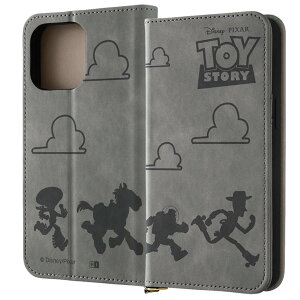 iPhone15ProMax 手帳型 ケース トイストーリー グレー シルエット キャラクター グッズ PU レザー 耐衝撃 カード 収納 ポケット ストラップホール 付 スタンド機能付き ムラ染め モノトーン Raffine