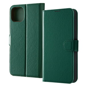 iPhone15Plus ケース 手帳型 グリーン 耐衝撃 傷に強い 頑丈 丈夫 強い シンプル カード 収納 ポケット ストラップホール 付 スタンド 機能 マグネット ベルト アイフォン アイホン IN-P43ELC1-G