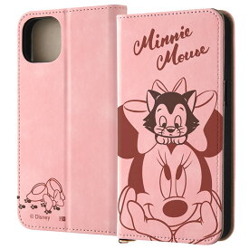iPhone15Plus ケース 手帳型 ディズニー ミニーマウス フィガロ ミニー ピンク キャラクター グッズ シンプル カード 収納 ポケット ストラップホール 付 スタンド 機能 アイフォン アイホン IJ-DP43DML2P-MN18