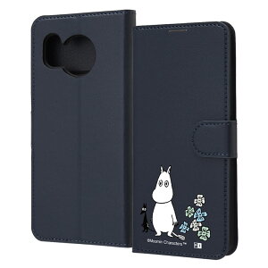 AQUOSsense8 ケース 手帳型 ムーミン ネイビー お花 キャラクター グッズ 耐衝撃 傷に強い 頑丈 丈夫 強い シンプル カード 収納 ポケット ストラップホール 付 スタンド 機能 マグネット ベルト