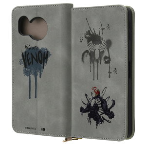 AQUOSsense8 手帳型 ケース ヴェノム グレー キャラクター グッズ マーベル ロゴ アメコミ PU レザー 耐衝撃 カード 収納 ポケット ストラップホール 付 スタンド機能付き ムラ染め モノトーン Raf