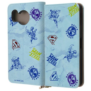 AQUOSsense8 手帳型 ケース スーパーマン ロゴ モチーフ マーク 総柄 キャラクター グッズ PU レザー 耐衝撃 カード 収納 ポケット ストラップホール 付 スタンド機能付き ムラ染め モノトーン Raf