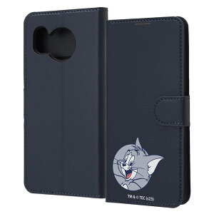 AQUOSsense8 ケース 手帳型 トムとジェリー ネイビー キャラクター グッズ ひょっこり トム 耐衝撃 傷に強い 頑丈 丈夫 強い シンプル カード 収納 ポケット ストラップホール 付 スタンド 機能