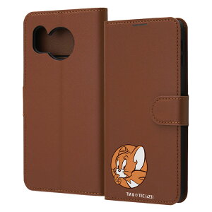 AQUOSsense8 ケース 手帳型 トムとジェリー ブラウン キャラクター グッズ ひょっこり ジェリー 耐衝撃 傷に強い 頑丈 丈夫 強い シンプル カード 収納 ポケット ストラップホール 付 スタンド
