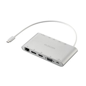 Type C ドッキングステーション 11-in-1 USB-C ×1 USB-A ×3 HDMI ×1 DisplayPort ×1 VGA ×1 SD+microSD ×1 3.5mm4極ステレオミニ ×1 RJ45 ×1 シルバー エレコム