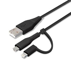 iPhone ケーブル 1m レッド&ブラック Lightning micro USB 変換コネクタ付き 2in1 USB スマホ スマートフォン PGA