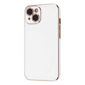 iPhone 13 ケース ホワイト ピンクゴールド TPUソフトカバー メタリックフレーム カメラ周り保護 かわいい 可愛い おしゃれ オシャレ シンプル イングレム