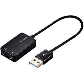 エレコム オーディオ変換アダプタ USB-φ3.5mm オーディオ出力 マイク入力 ケーブル付 15cm ブラック ELECOM