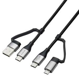 GR 4in1 [dP[u USB Type C + USB A to USB Type C + microUSB PD 60WΉ P[u 1m iPad Macbook Chromebook Android [d ubN ELECOM