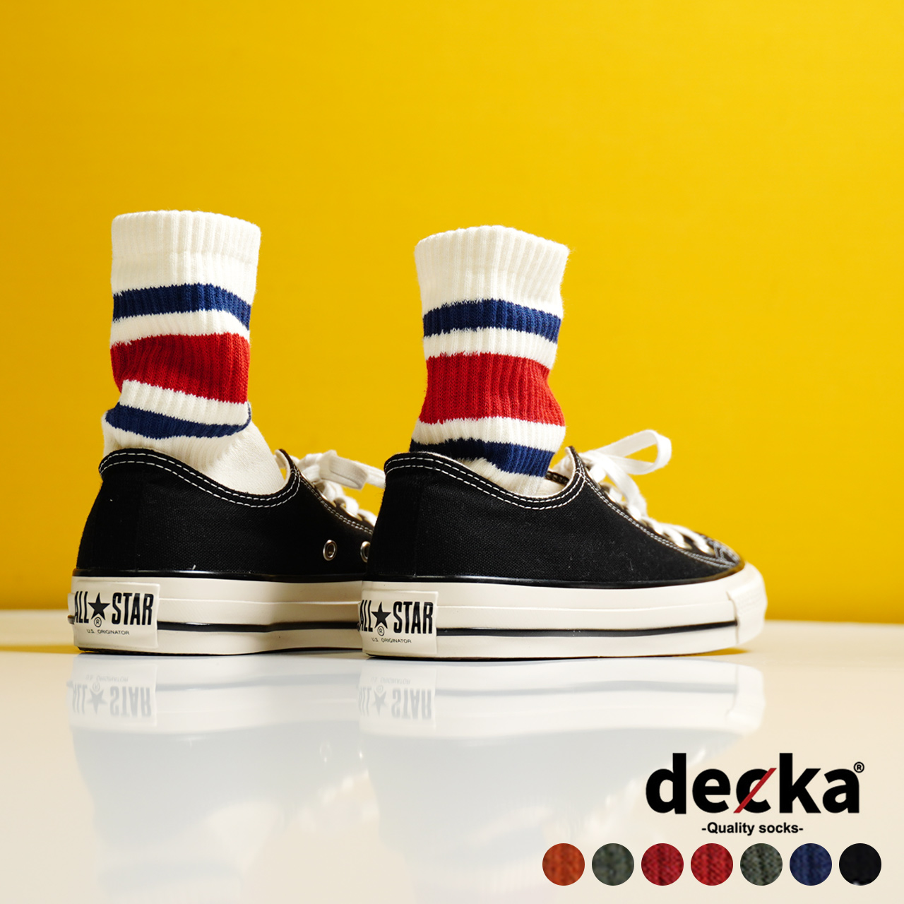 デカクオリティソックス decka Quality socks スケーター ソックス 80`s Skater Socks 靴下 ミドル丈 リブソックス ボーダー ストライプ メンズ レディース de-40 0530