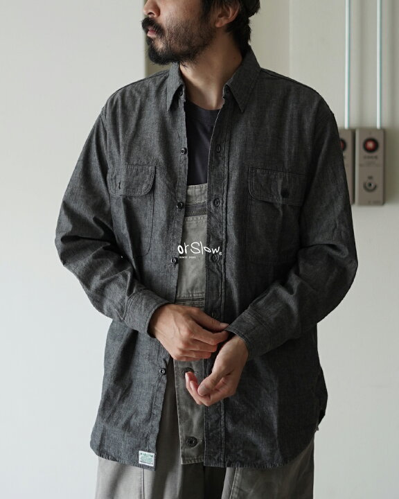 楽天市場】オアスロウ orSlow ブラック シャンブレー ワークシャツ 