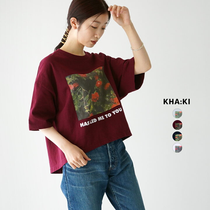 楽天市場 Kha Ki カーキ Tシャツ レディース オーバーサイズ プリント 半袖 カットオフ Mil 21hcs239b 1228 送料無料 Crouka クローカ