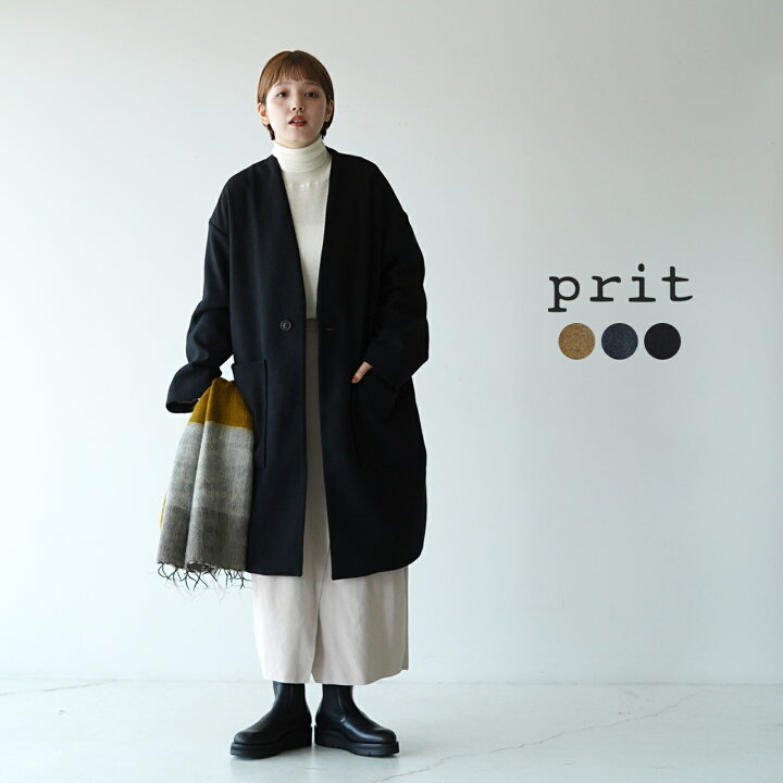 楽天市場】プリット prit ウールツイード ノーカラー コクーン コート 