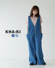 【先行予約】カーキ KHA:KI Vネック オーバーオールズ V/N OVERALLS サロペット オールインワン エクリュ ホワイト インディゴ ブルー 白 青 レディース MIL24HPT3196【送料無料】0122