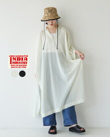 インディアインダストリー INDIA INDUSTRY ナンガル エンブロイダリー 刺繍 シャツ ドレス ワンピース Nangal_EMBROIDERY SHIRT DRESS 黄 黒 シアー レディース ND-G0073 TWI【送料無料】0414