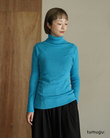 ツムグ tumugu コットン ランダムリブニット タートルネック カットソー ホワイト ベージュ ブラウン イエロー グリーン レッド ネイビー グレー ブルー パープル レディース TK16426a0906