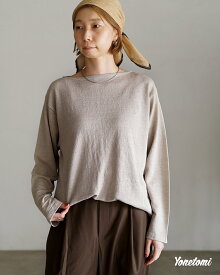 ヨネトミ Yonetomi NEW BASIC 亜麻色 リネン バスクニット プルオーバー メンズ レディース AMA LINEN BASQUE KNIT PULLOVER 95-262-018 0316