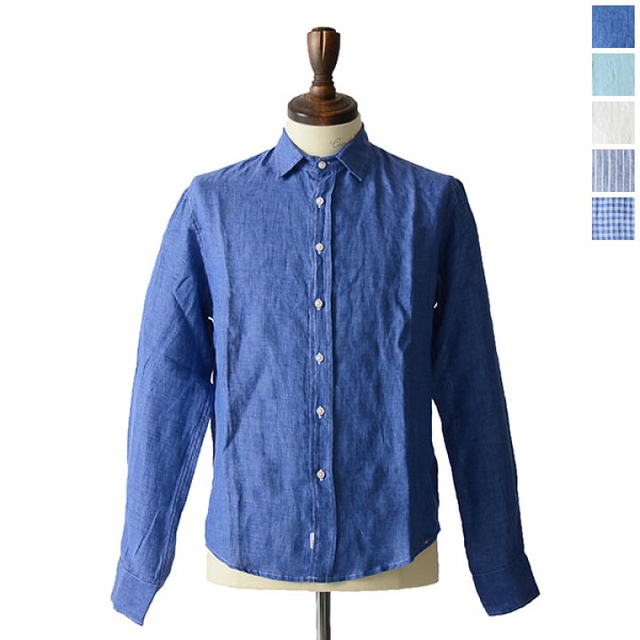 極美品☆Frank&Elieen｜メンズ PAUL ブルーストライプリネンシャツBY 