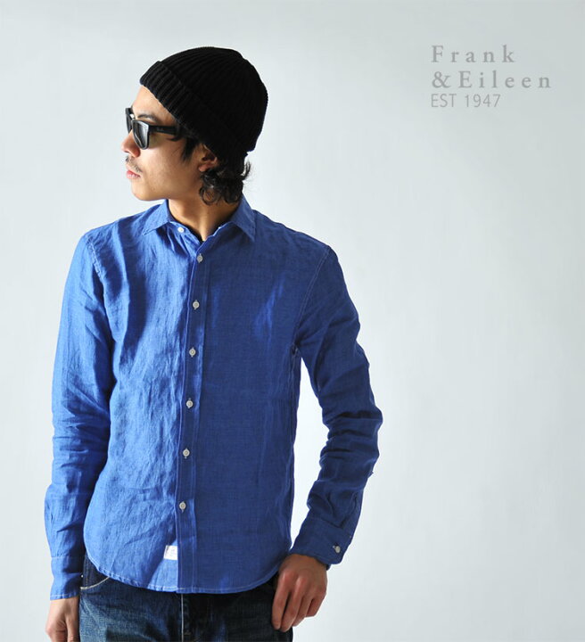 極美品☆Frank&Elieen｜メンズ PAUL ブルーストライプリネンシャツBY 