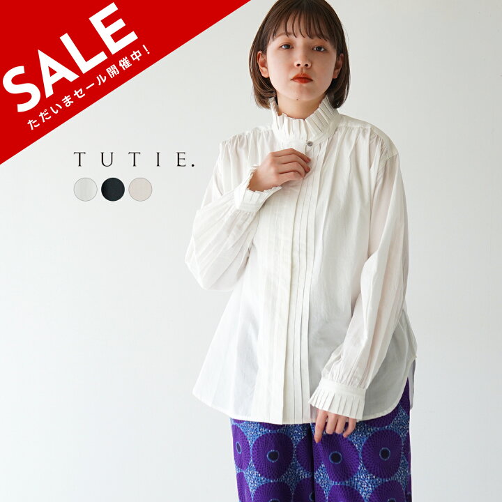 楽天市場】ツチエ TUTIE. コットンローンタックフリルブラウス 白 黒 