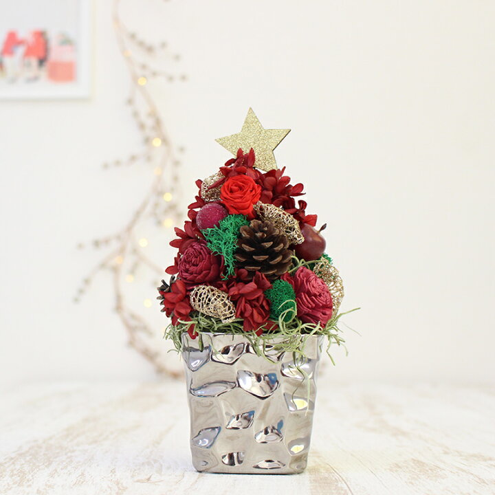 楽天市場 プリザーブドフラワー クリスマス ツリー プレゼント ギフト プリザ 花 写真印刷 写真入り メッセージ 枯れない生花のミニツリー 誕生日 結婚祝 彼女 妻 ミニツリー お祝 内祝 お礼 お返し かわいい おしゃれ クリスマス飾り Flannerica フランネリカ